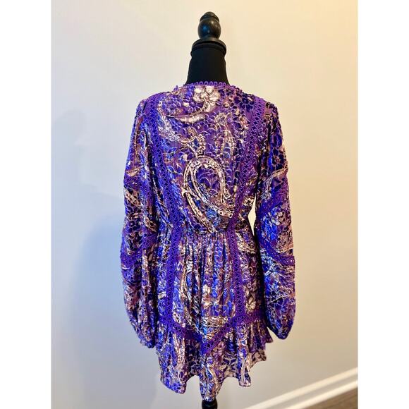 Hemant and Nandita Viha Short Dress in Purple Size XS Embroidered Beaded Lined - Picture 3 of 5